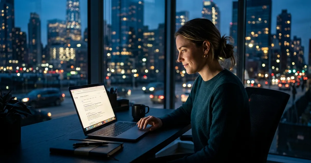 Empresária em Curitiba planejando presença digital no computador