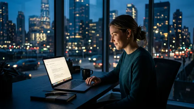 Profissional analisando resultados de SEO local no Google em notebook