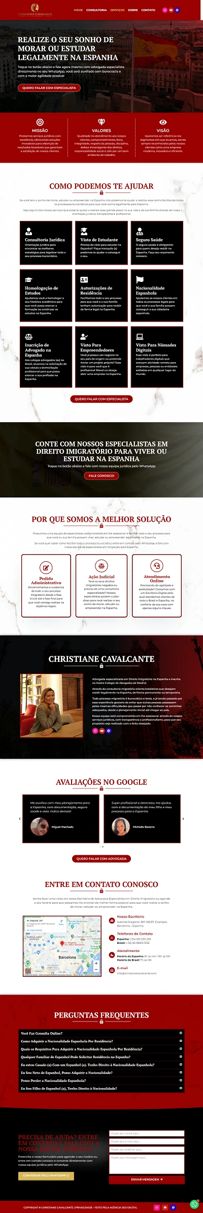 Site profissional criado pela Agência SEO Digital para Christiane Cavalcante — Advocacia de Imigração em Curitiba