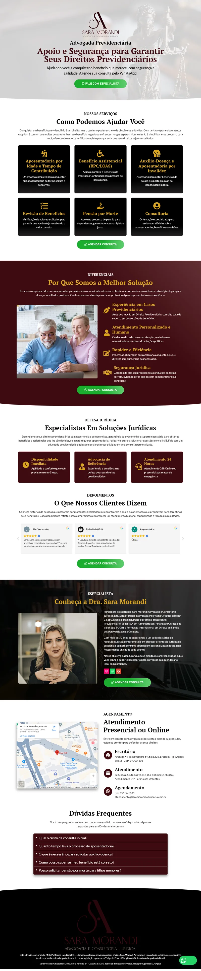 Site profissional criado pela Agência SEO Digital para Dra. Sara Morandi — Advocacia Previdenciária em Curitiba
