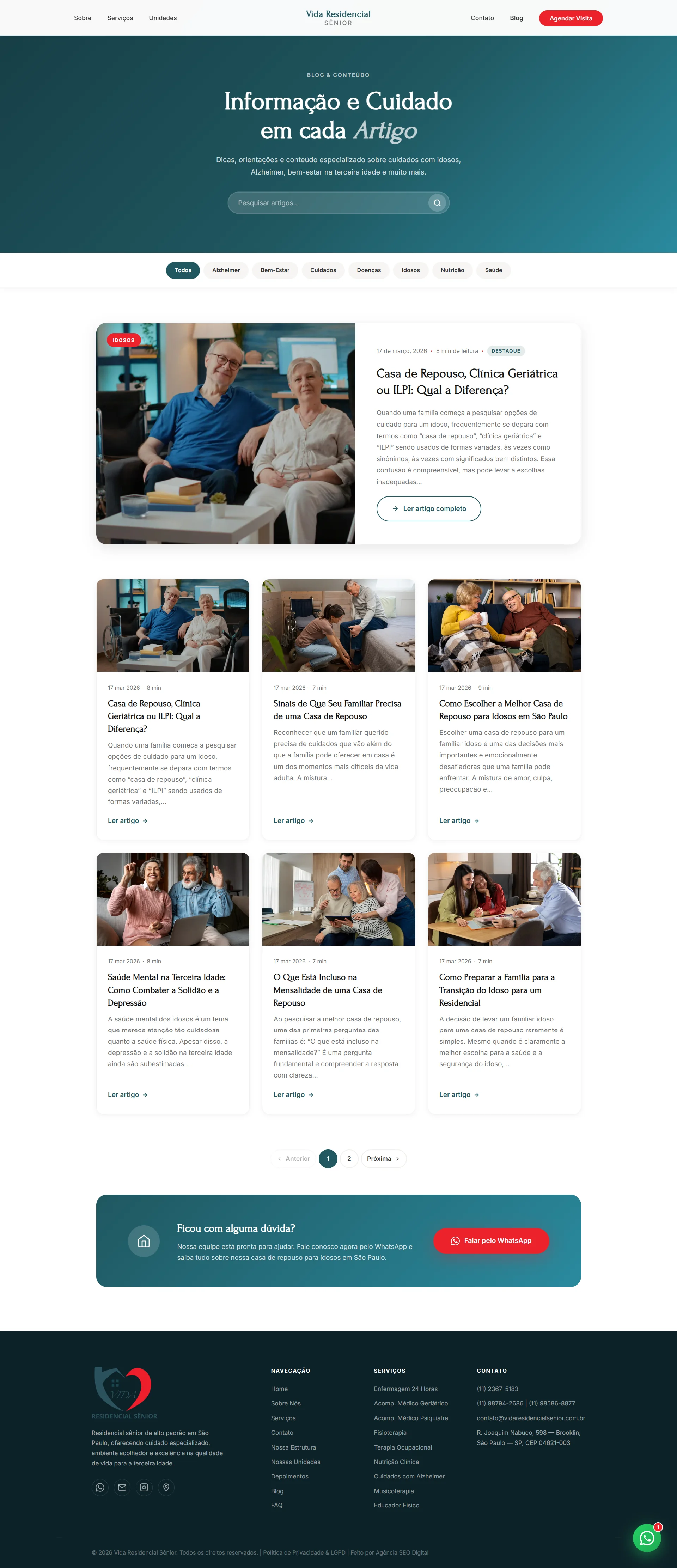 Site profissional criado pela Agência SEO Digital para Blog Vida Residencial Sênior — Cuidados para Idosos em São José dos Pinhais